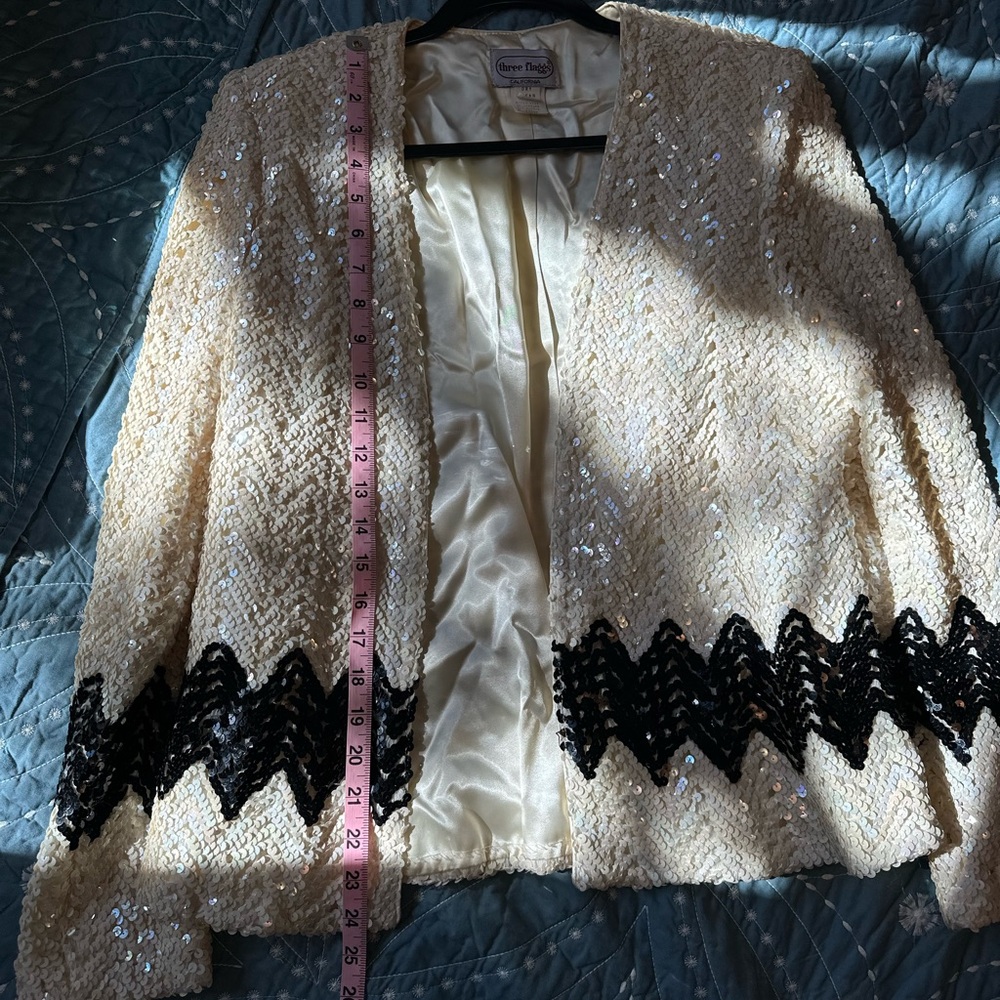 Grace Elements Cream Sequin Open Jacket With Blac… - image 7